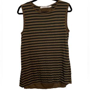 MICHAEL STARS BLACK AND OLIVE STRIPE WOMENS SLEEVELESS SHIRT ONE SIZE